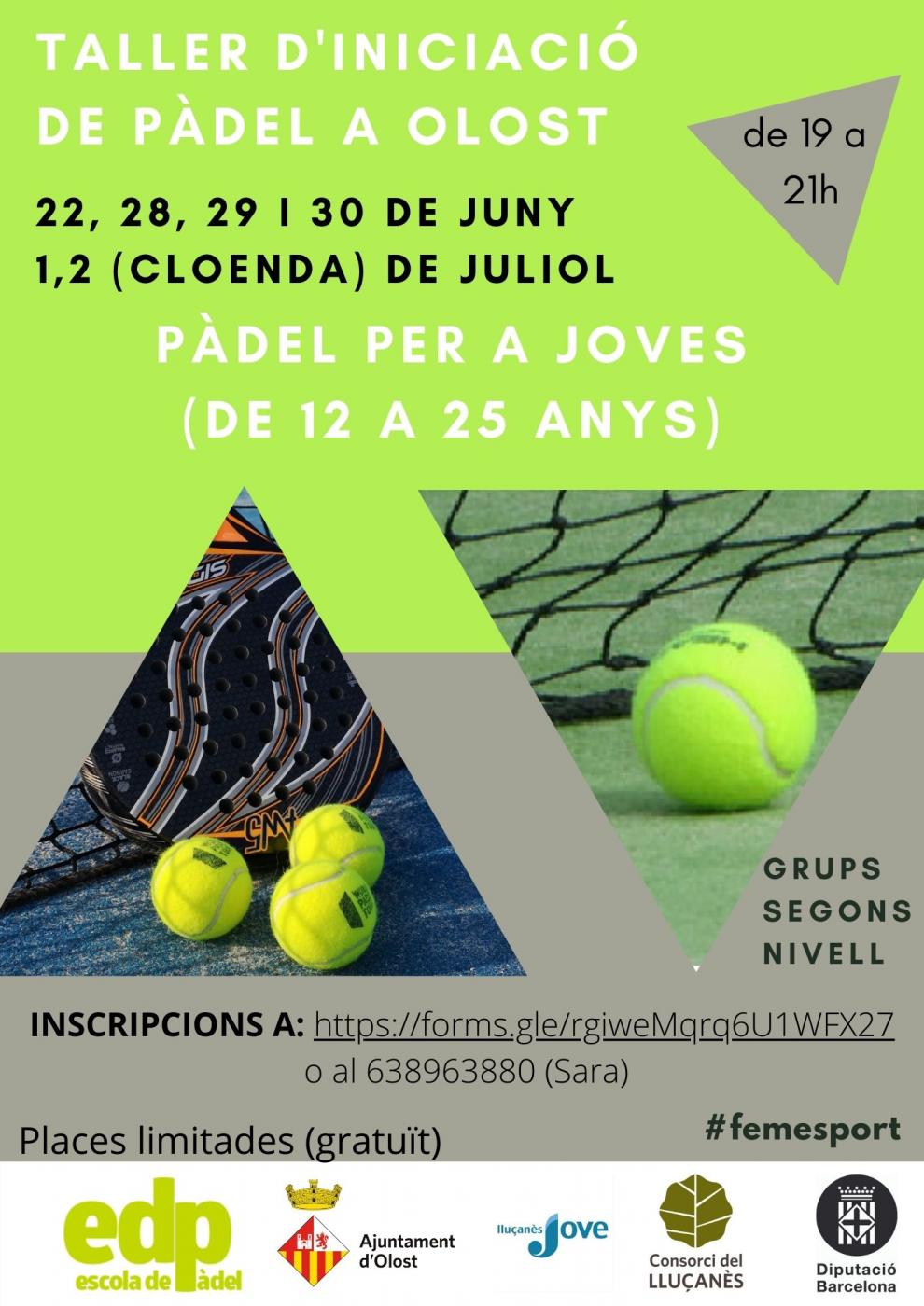 Taller d'iniciació de pàdel a Olost per a joves de 12 a 25 anys